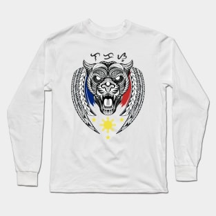 Philippine 3 Stars Sun / Tribal line Art Tiger / Black Panther / Baybayin word Lakas (Strength) Long Sleeve T-Shirt